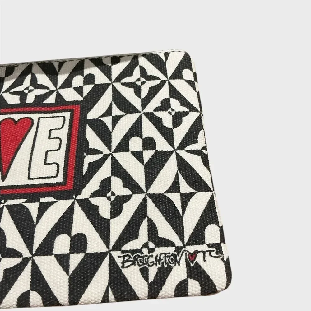 Brighton Love Wristlet Cosmetic Bag Makeup Pouch Black White Hearts
